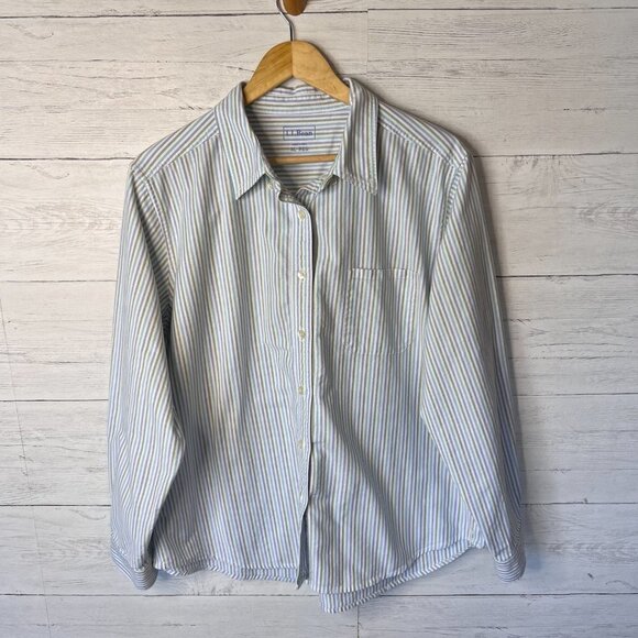 L.L. Bean Shirt Mens SZ XL Blue, Green & White Striped Cotton Button Down Preppy - Picture 3 of 15